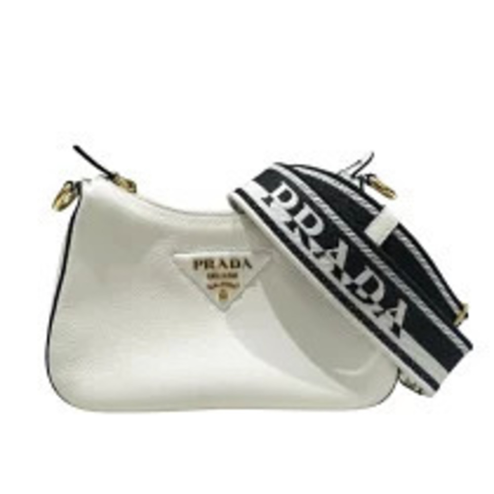 Prada Vitello Daino Soft Shoulder Bag White Leather